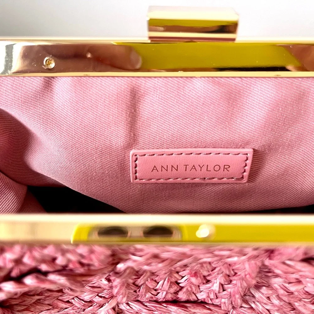 Ann Taylor Pink Woven Clutch with Gold Accents - Picture 2 of 2